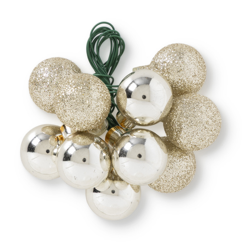 Kerstbal op steker - goudkleurig/zilver